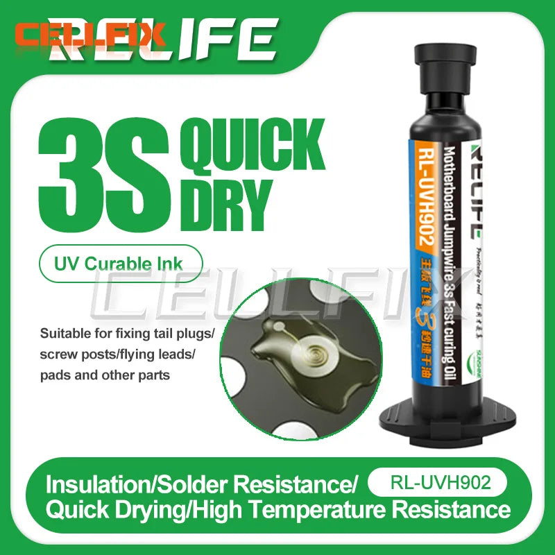 RELIFE RL-UVH902 UV Transparent Curing Solder Mask for Mobile Phone Repair Jumping Wire Quick Dry Curing Welding Paste Flux Oil