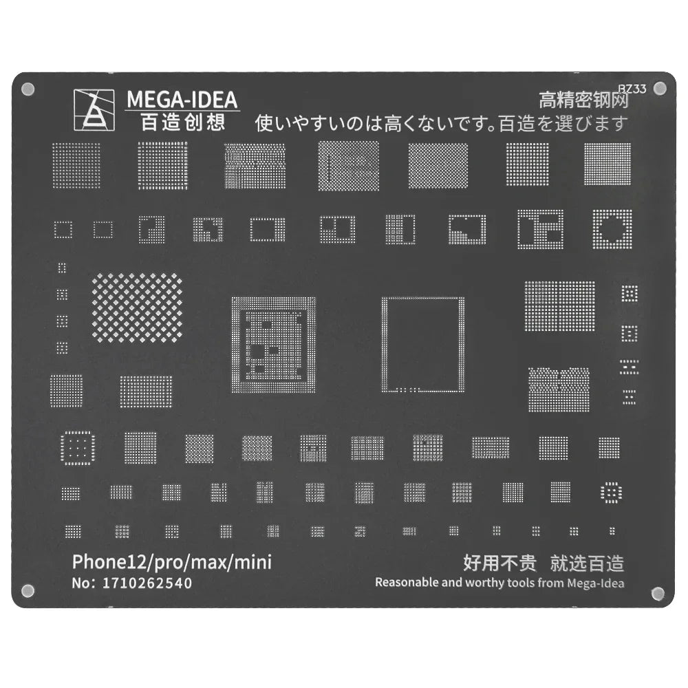 Plantilla de Reballing BGA negra QIANLI MEGA-IDEA, red Universal multifunción para iPhone 6-15 Pro Max, herramientas de malla de acero de estaño para plantar