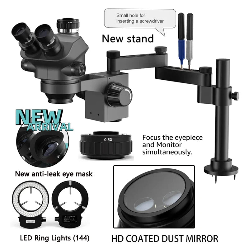 Juego de microscopio Trinocular estéreo simul-focal, 4K, 2K, 3,5 P, HDMI, VGA, USB, TF, abrazadera de cámara de vídeo, Base de extensión plegable, 1080-200X