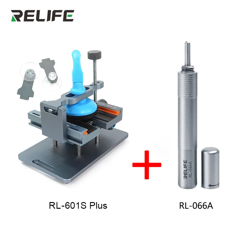 RELIFE-Herramienta de extracción de vidrio trasero RL-601S Plus, abrazadera giratoria fija de 360 °, 2 en 1, para reparación de teléfonos móviles