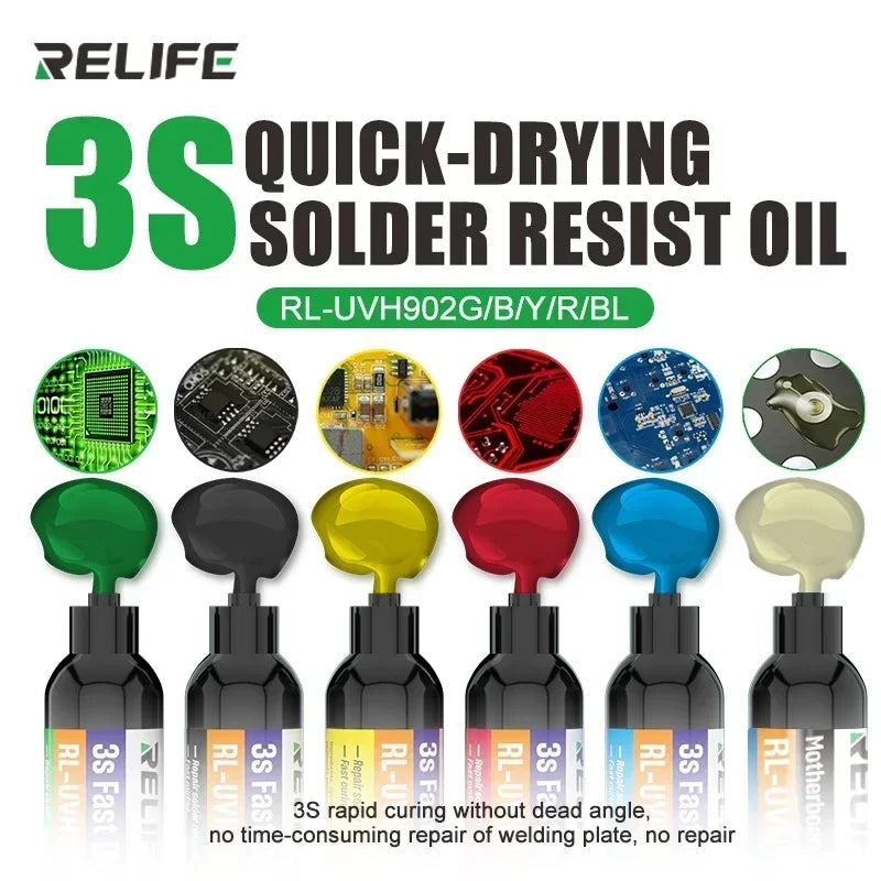 RELIFE RL-UVH902 UV Transparent Curing Solder Mask for Mobile Phone Repair Jumping Wire Quick Dry Curing Welding Paste Flux Oil