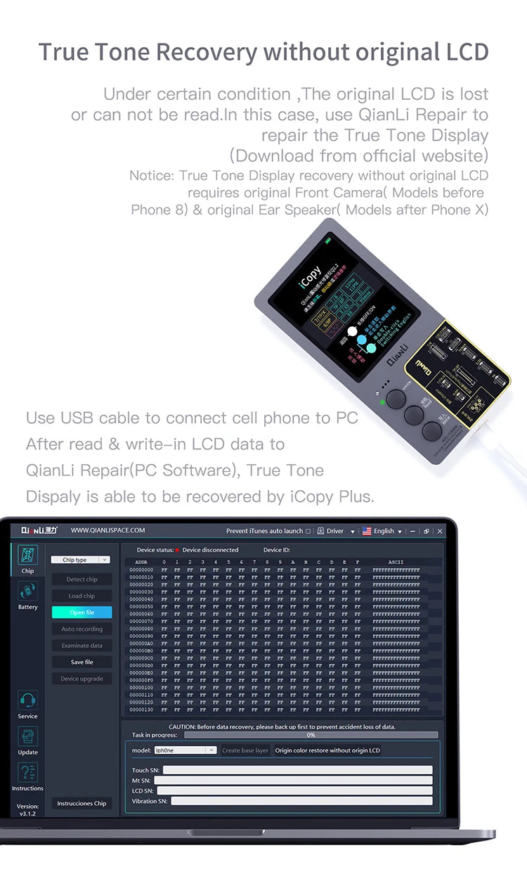 Qianli iCopy Plus 2,3 v 2025 Placa de prueba de batería para 7 8 8P X XR XSMAX 11PM 12 LCD vibrador transferencia programador EEPROM