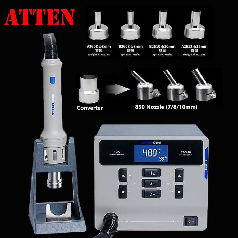 ATTEN ST-862D Hot Air Gun Soldering Station Lead-free Intelligent Digital Display 1000W Rework Station For Phone PCB Chip Repair