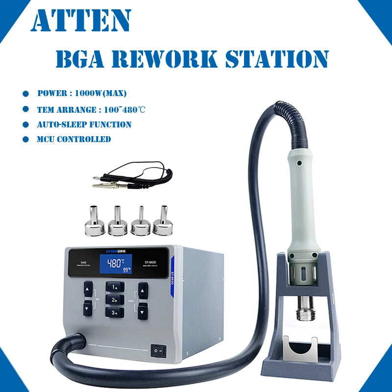 ATTEN ST-862D Hot Air Gun Soldering Station Lead-free Intelligent Digital Display 1000W Rework Station For Phone PCB Chip Repair