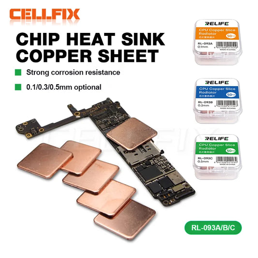 RELIFE RL-093A/B/C 50 Uds hoja de cobre de refrigeración de chip 0,1/0,3/0,5 m múltiples especificaciones se pueden seleccionar disipador de calor de cobre puro