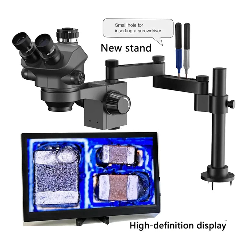 Juego de microscopio Trinocular estéreo simul-focal, 4K, 2K, 3,5 P, HDMI, VGA, USB, TF, abrazadera de cámara de vídeo, Base de extensión plegable, 1080-200X