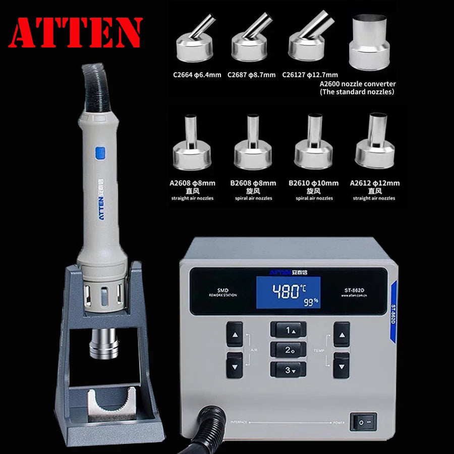 ATTEN ST-862D Hot Air Gun Soldering Station Lead-free Intelligent Digital Display 1000W Rework Station For Phone PCB Chip Repair