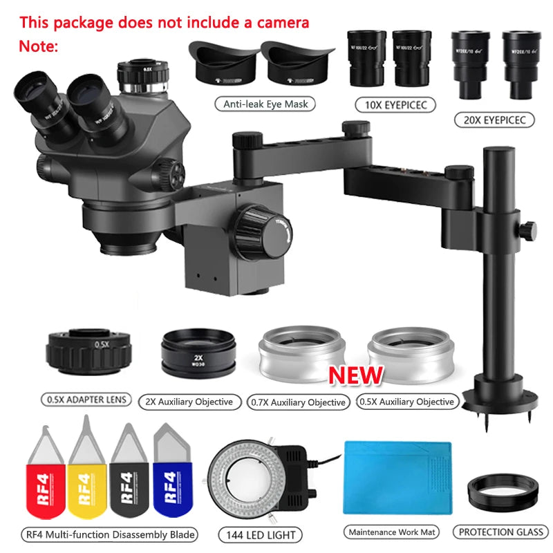 Juego de microscopio Trinocular estéreo simul-focal, 4K, 2K, 3,5 P, HDMI, VGA, USB, TF, abrazadera de cámara de vídeo, Base de extensión plegable, 1080-200X