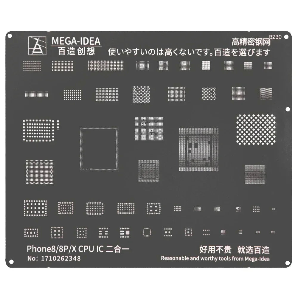 Plantilla de Reballing BGA negra QIANLI MEGA-IDEA, red Universal multifunción para iPhone 6-15 Pro Max, herramientas de malla de acero de estaño para plantar