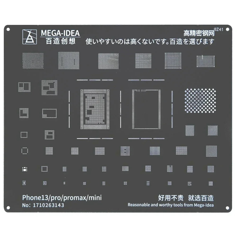 Plantilla de Reballing BGA negra QIANLI MEGA-IDEA, red Universal multifunción para iPhone 6-15 Pro Max, herramientas de malla de acero de estaño para plantar