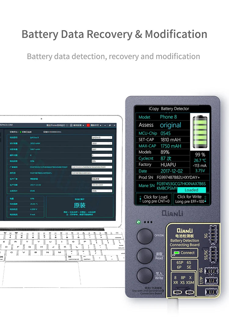 Qianli iCopy Plus 2,3 v 2025 Placa de prueba de batería para 7 8 8P X XR XSMAX 11PM 12 LCD vibrador transferencia programador EEPROM