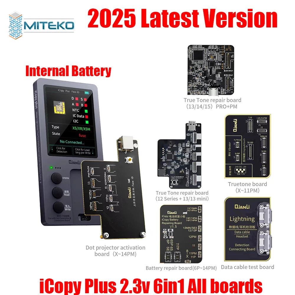 Qianli iCopy Plus 2,3 v 2025 Placa de prueba de batería para 7 8 8P X XR XSMAX 11PM 12 LCD vibrador transferencia programador EEPROM