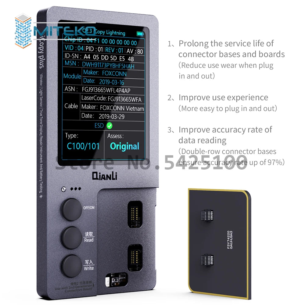 Qianli iCopy Plus 2,3 v 2025 Placa de prueba de batería para 7 8 8P X XR XSMAX 11PM 12 LCD vibrador transferencia programador EEPROM